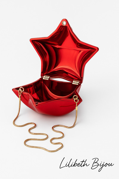 LİLİBETH BİJOU Metalik Kırmızı Yıldız Formlu Abiye Çanta