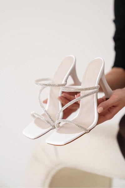 Zerenyus Capella Premium White Women's Stone Heeled Slippers