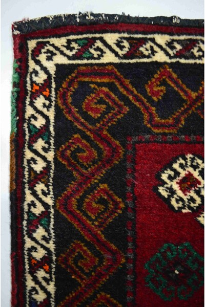 Handmade Vintage Sivas Kangal Handwoven Burgundy and Black Color Wool Pillow 56X118 cm (0.66 m²)