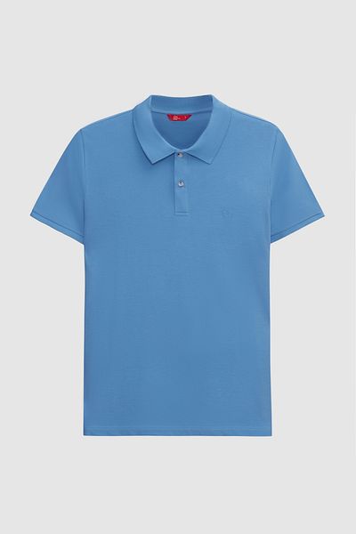 D'S Damat Ds Groom Regular Fit Light Indigo 100% bumbac Tricou brodat cu guler polo, fără ondulații, de lungă durată