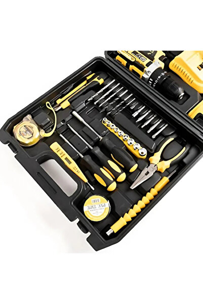 Generic FOTOFUN drill, with percussion, 30 accessories, 2 batteries, Yellow/Black + set of 115 drill bits