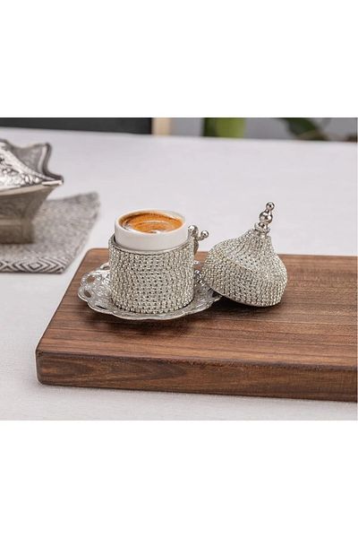 AiroBazar Coffee Set Coffee Cup 2 Person Stoned Set Turkish Coffee Cup Ottoman Style Cup with Zamak Stones