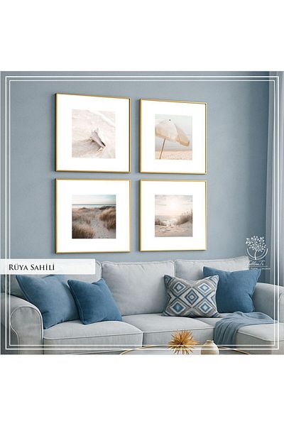 Tablomtr Set de 4 picturi decorative cu cadru metalic din sticlă - Dream Beach