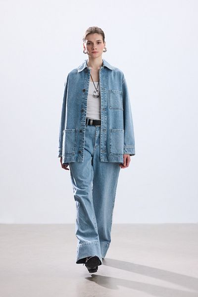 BE BLUE JACHETĂ DE DENIM ALBASTRĂ CU DETALII DE BURUJĂ