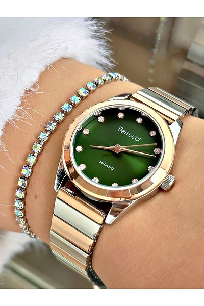 Ferrucci Ferrucci̇ Numbers Stone Green Dial Ros Silver Metal Women's Watch