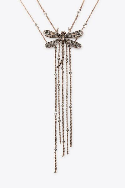 New Obsessions Double Dragonfly Tip Long Steel Necklace