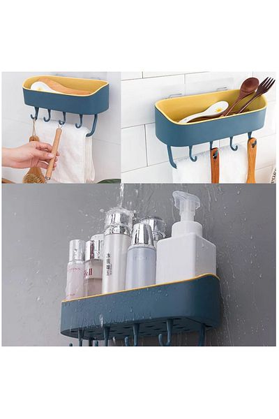 OEM Etajera Autoadeziva Baie / Bucatarie 27x15x10 cm - Albastru / Galben