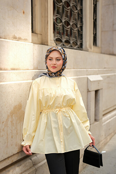 LOCCO Γυναικείο πουκάμισο με μπαλόνι με λεπτομέρεια Robadan Gathered Κίτρινο