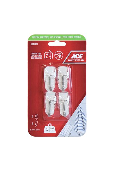 ACE 4-Piece Damage Free General Purpose Adhesive Hook with Strips White 2.2 x 3cm