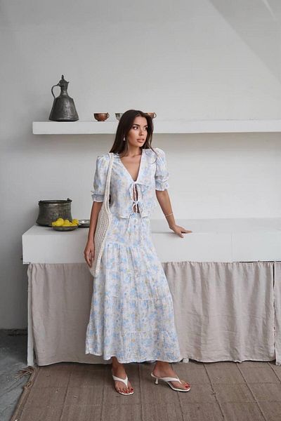 hedef giyim Floral Tie-Up Muslin Blouse-Skirt Set