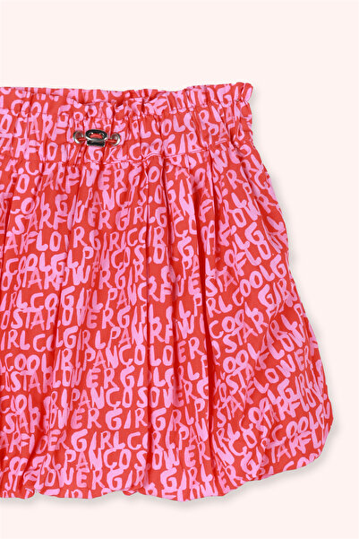 Panço Kız Çocuk Yazı Detaylı Balon Nar Etek