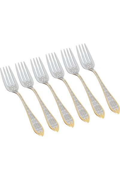 Generic Al Saif Gallery Steel Sweet Fork Set, 6 Pieces - Silver And Gold
