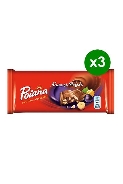 Poiana Ciocolată cu alune și stafide 90 g x 3 bucăți