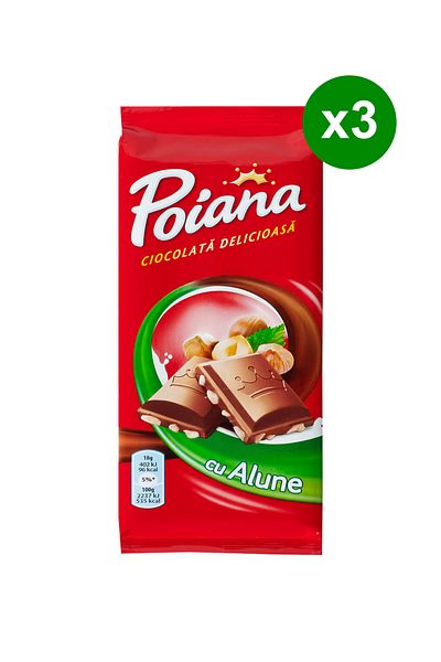 Poiana Ciocolată cu alune 90 g x3 bucăți