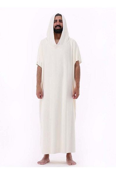 RJ RG Men's Luxury Hooded Bathrobe Beige Soft Lightweight Weft Fabric