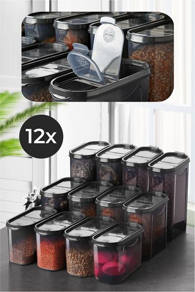 UnicUtil Set of 12 food containers, UniqueUtil, Stylish Lightweight, Anthracite