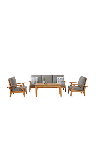 YASÜ Natural Gri Ahşap Balkon Bahçe Takım Mobilya Oturma Grubu Masa Kanepe Sü...