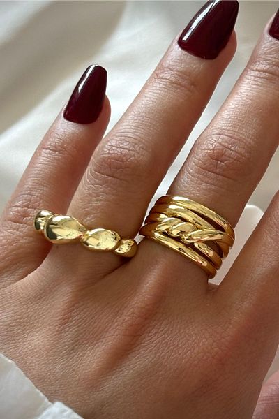 Leo'Stone New Season Spinning 2 Li Gold Combination Design Multi Adjustable Women's Ring Set