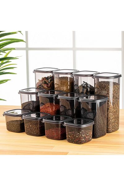 UnicUtil Set of 12 food containers, UniqueUtil, Spacious Lightweight, Anthracite