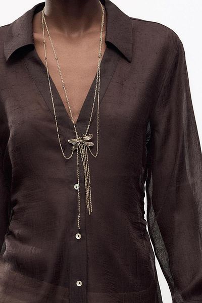 New Obsessions Double Dragonfly Tip Long Steel Necklace