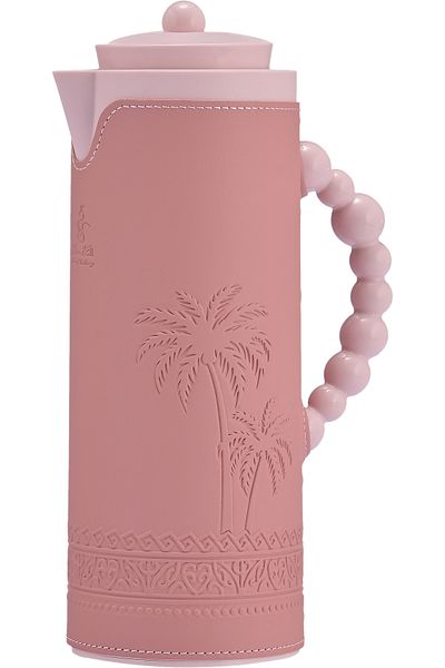 Alsaif Gallery Royal 7T Thermos - Alsaif Gallery, 1 Liter, Leather Covered, Palm Engraving, Glass Inner Insulation,