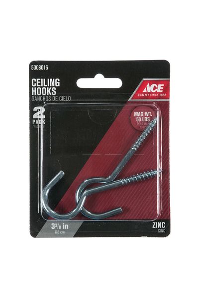 ACE 2-Piece Zinc Plated Corrosion Resistant Steel Ceiling Hook Silver 3-3/8inch