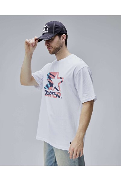 Starter BURNLEY Біла футболка з коміром-стійкою та принтом Oversize для чоловіків