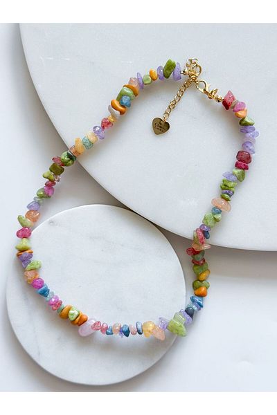 CHARMLUCKY Colorful Natural Stone Necklace