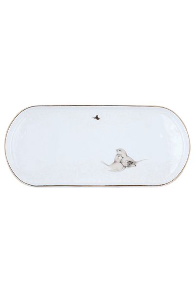 Alsaif Gallery Serving Dish Hala Alsaif Gallery, 26×11×2 cm, Oval, Bird Pattern - White