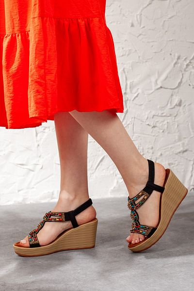 Adım Adım Women's Wedge Heeled Stone Stylish Sandals