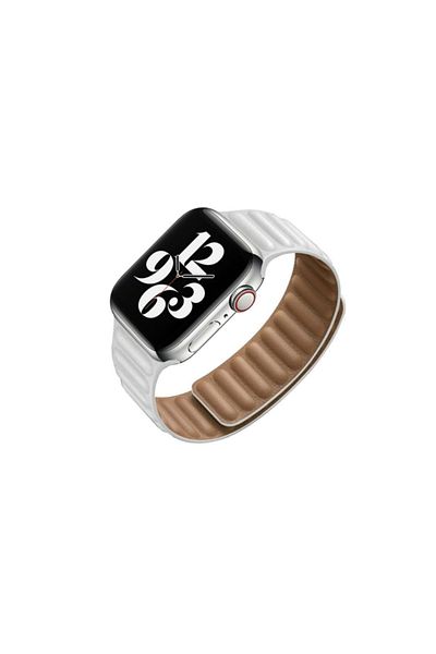 OEM Curea magnetică din piele compatibilă cu Apple Watch 38/40/41 mm, reglabilă, albă