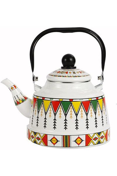 BASURRAH Large Enamel Teapot – Colorful Porcelain Teakettle with Handle 2.5L