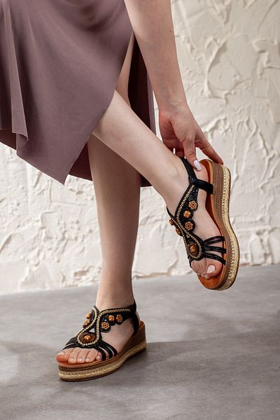 Adım Adım Women's Wedge Heeled Stone Stylish Sandals with Elastic Back