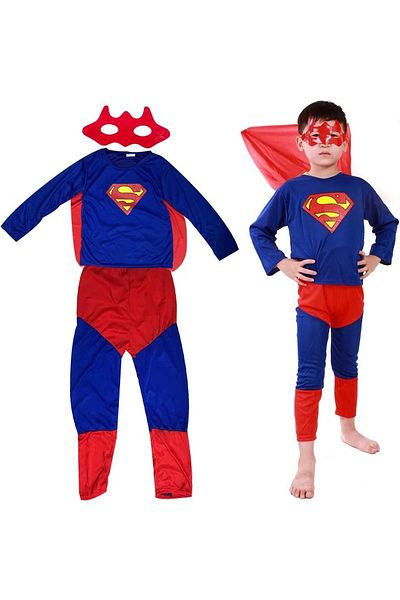 Toy Box Treasures Superman Comfortable Breathable Themed Party Fancy Dress Cosplay Costume (Small) Blue And Red