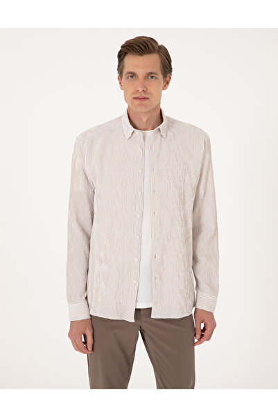 Pierre Cardin Bej Regular Fit Uzun Kollu Gömlek 50307084-VR011