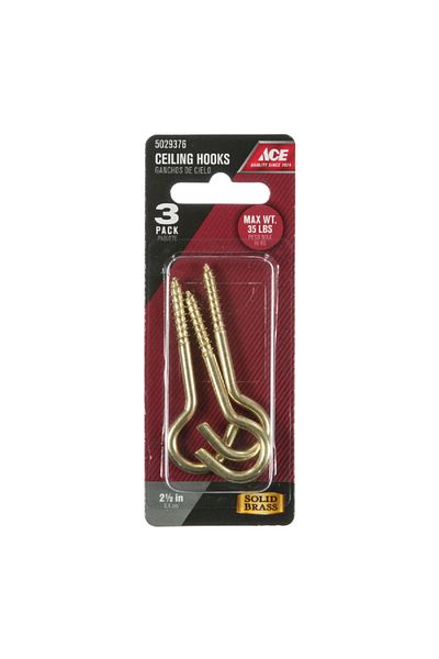 ACE 3-Piece Polished Brass Screw-In Ceiling Hook Gold 2-1/2inch