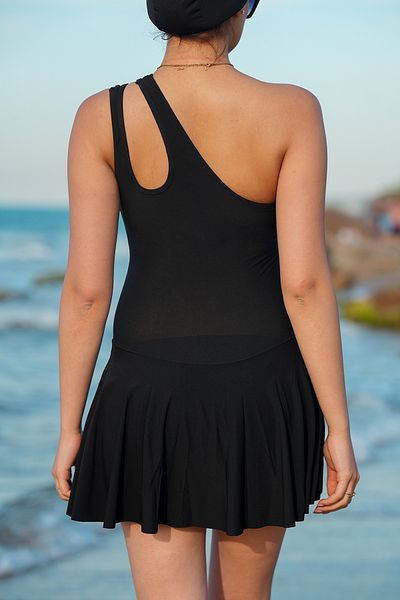 Zula Moda Γυναικείο μαγιό με έναν ώμο με διπλό λουράκι και καλσόν μπονέ Λύκρα