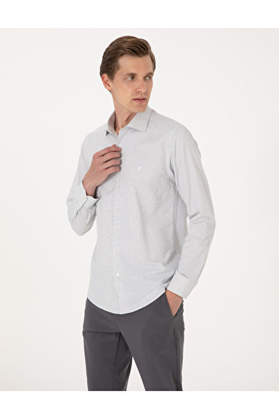 Pierre Cardin Haki İtalyan Yaka Çizgili Uzun Kollu Gömlek 50306074-VR027