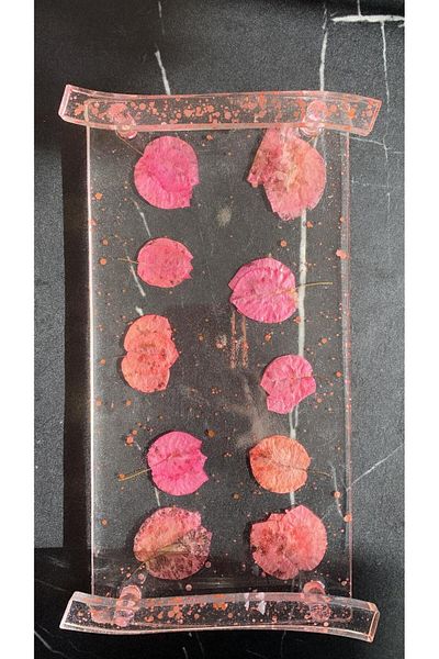 MISS GOLDEN Transparent Epoxy Dried Pink Bougainvillea Pink Glitter Presentation Tray Rectangular Handmade Gift