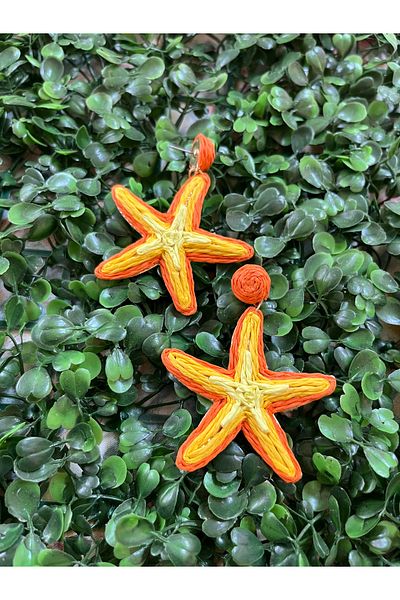 PONÇİK ACCESSORİES Starfish Paper String Woven Large Earrings-Wicker Earrings
