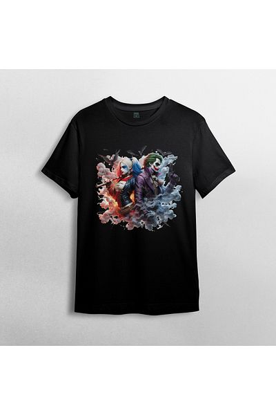 Pixxa Joker & Harley Quinn Unisex 100% Cotton Crew Neck T-Shirt Model 1