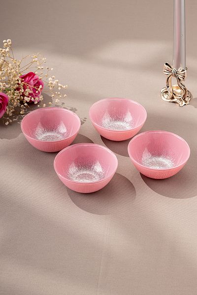 Emsan Pastel 4 Piece Glass Bowl 10 cm Pink