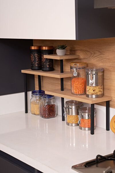 Milonsa 3 Katlı Köşe Rafı | Çok Amaçlı Mutfak Tezgah Düzenleyici | Metal Ahşa...