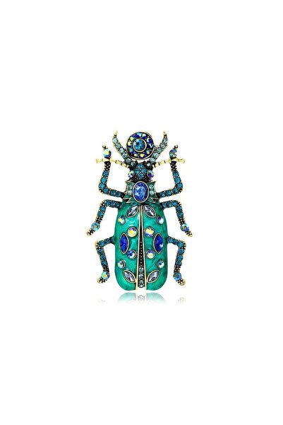 New Obsessions Mineli ve Taşlı Büyük Boy Antik Mısır Tespih Böceği Broş