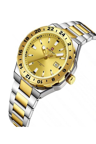 Naviforce Men's Quartz Watch with Gold & Silver Stainless Steel Band