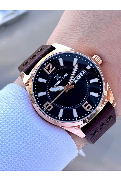 Daniel Klein Leather Cord 3 Atm Water Resistant Men's Wrist Watch for Engagement and Groom Edk.13668-6