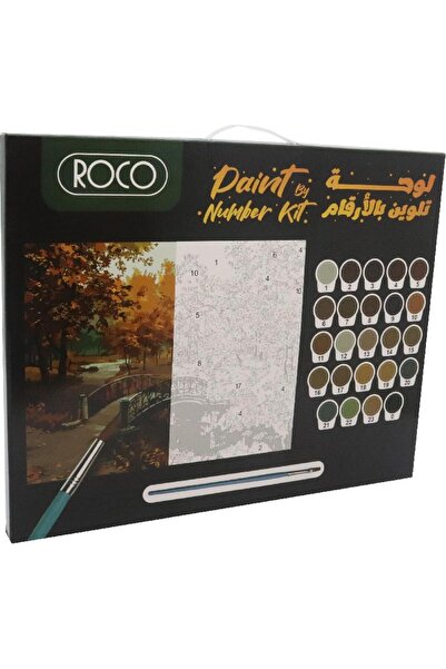 Roco جسر بإطار خشبي، طلاء حسب الرقم، 24 وعاء طلاء + 3 فرش + نمط قماشي
