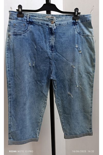 AKŞEN GİYİM Plus Size Full Lycra High Waisted Snow Wash Stonewashed Summer Denim Fabric Capri