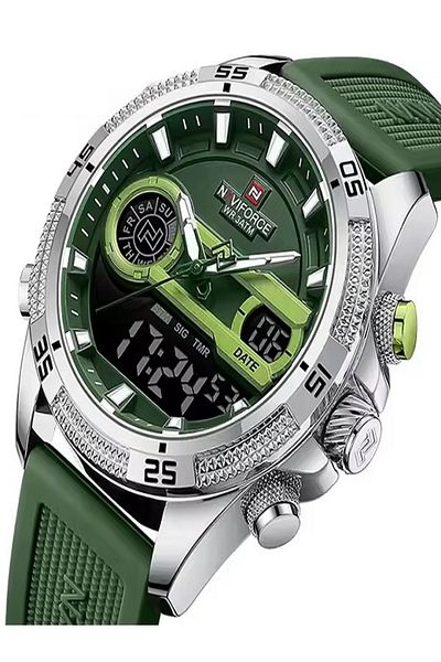 Naviforce Men's Luxury Fashion Quartz Watches LCD Display Digital 3ATM Waterproof Sport Chronograph Watch