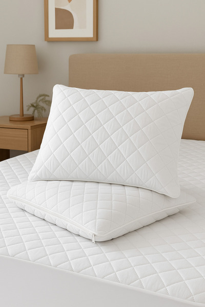 Formeya 1'li Mikrofiber Kapitone Sıvı Geçirmez Yastık Alezi Fermuarlı Sıvı Geçirmez Yastık Koruyucu 50x70 cm